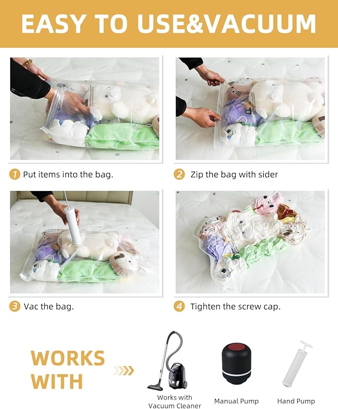 Vacuum Storage Bags for moving, Vacuum Seal Bags for Memory Foam, Latex, Clothing & Bedding, Space Saver Bags for Organization and Storage (10 Small)
