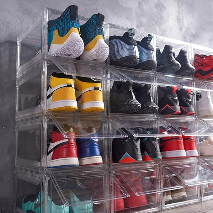 Zerodeko 1pc Transparent Sneaker Storage Box Clamshell Shoes Organizer Stackable Container for Shoes Socks and Accessories for Closet and Entryway Storage