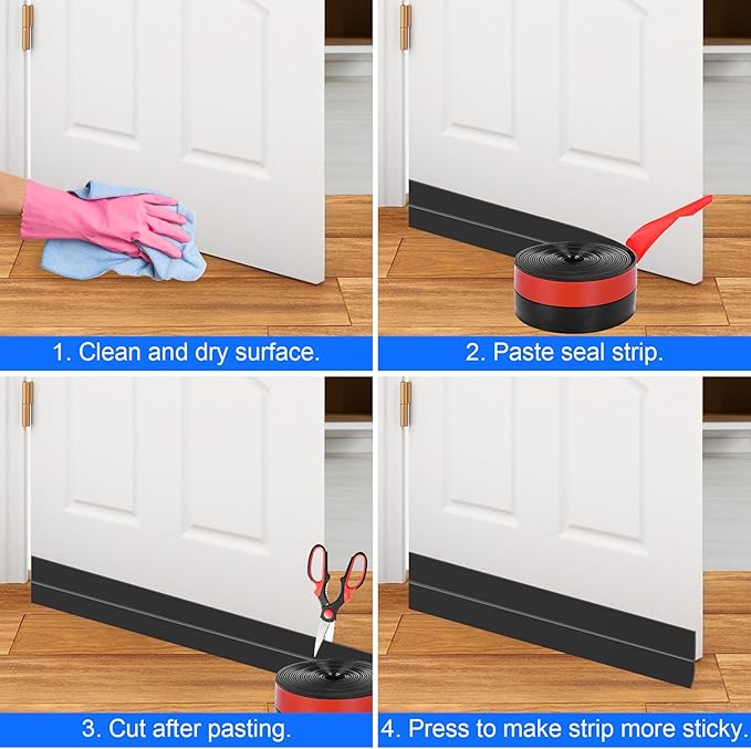 ToLanbbt Weather Stripping Silicone Door Seal Strip 2 in x 40 ft Door Draft Stopper Self Adhesive Door Draft Tape, Side & Bottom Gaps Insulation Strip for Glass Shower Door Sliding Door Window, Black