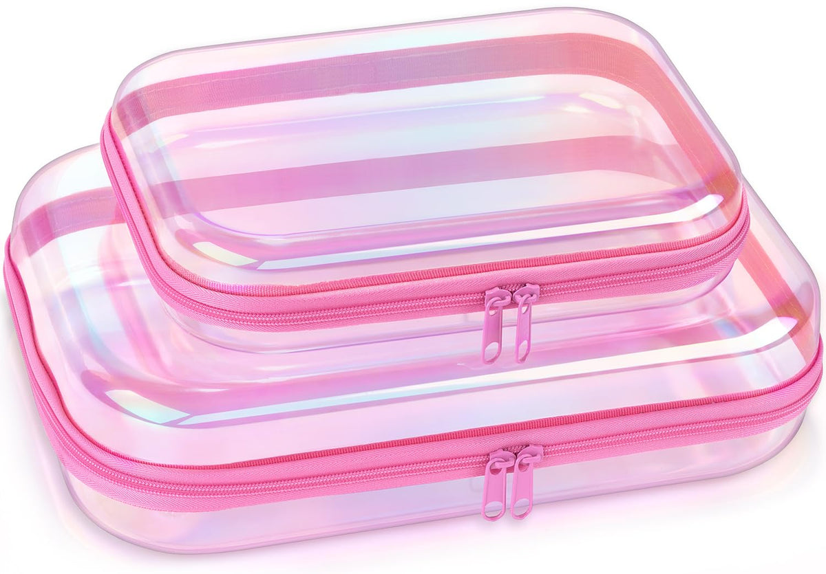 Clear Hard Shell Zipper Organizer Cases, 2 Pack, Iridescent - Image 1