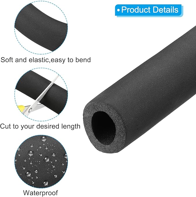 PATIKIL 66.9" L x 1-1/4"ID x 0.4" T Pipe Insulation Foam Tube, Water Pipe Insulation Tubing Heat Preservation for Plumbing Water AC Pipe Sprinkler Spigot, Black