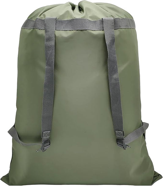 Laundry Bag Backpack, 27” x 34”Sturdy Laundry Bag with Shoulder Straps Drawstring Closure Heavy Duty Foldable Laundry Backpack for College, Travel, Laundromat, Apartment (Army Green)