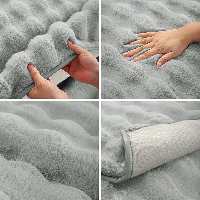 Soft Warm Faux Fur Couch Sofa Cover Thick Shaggy Fuzzy Sectional Couch Cover Non-Slip Solid Color Plush Sofa Slipcover Furniture Protector for Kids, Pets (Light Grey,43"x82")
