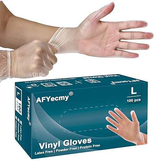 Clear Vinyl Gloves, Powder-Free & Latex-Free, Disposable Clear Gloves, Cleaning Gloves,5 Mil, 100 Count, Large