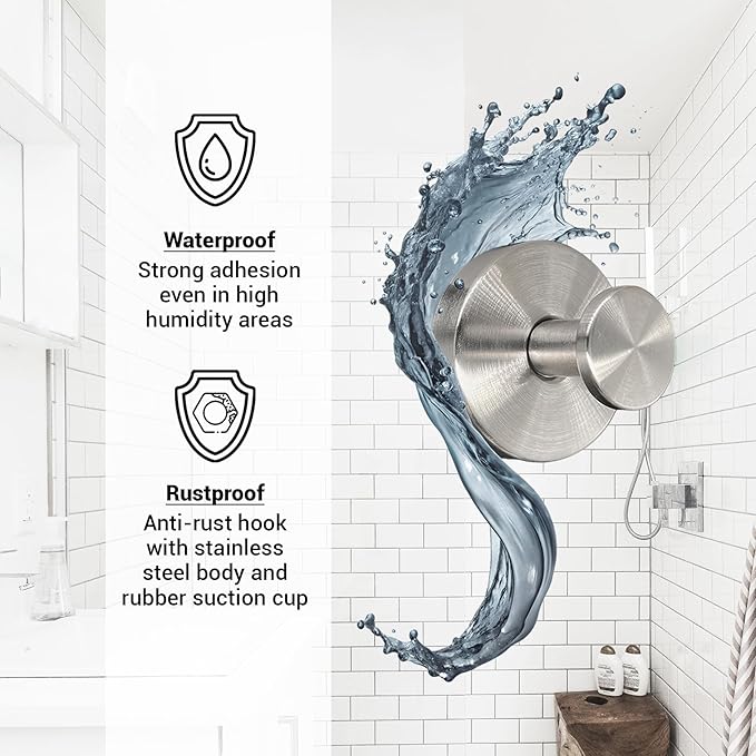 Suction Cup Hooks for Shower - 4 Pack, Matte Chrome - Stainless Steel, Strong Suction, No Drill, Removable Hanger, Tile Bathroom Kitchen Wall, Glass Door, Mirror Hook Hanging Robe, Towel Holder