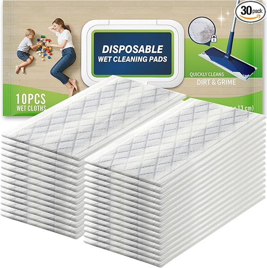 Disposable Wet Cleaning Pads for Hardwood Floor Compatible with Bona Mops, Multi-Surface Floor Household Replacement Mopping Cloths Refills, Unscented, 30 Count