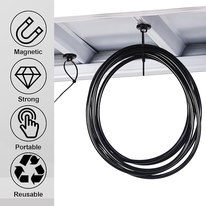 Leinuosen 60 Set Magnetic Zip Tie Mount and Nylon Cable Ties, 23 mm Multipurpose Wire Cable Holder Mount Wire Clips Management Electrical Organization Supplies (Black)