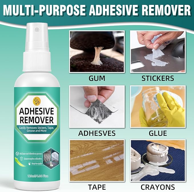 Adhesive Remover, 4.06 fl oz Super Glue Remover Spray with Scraper and Towel, Powerful Stickers Remover for Cars, Windows, Floors, Quickly Removes Any Stickers, Glue, Labels and Tape Residue