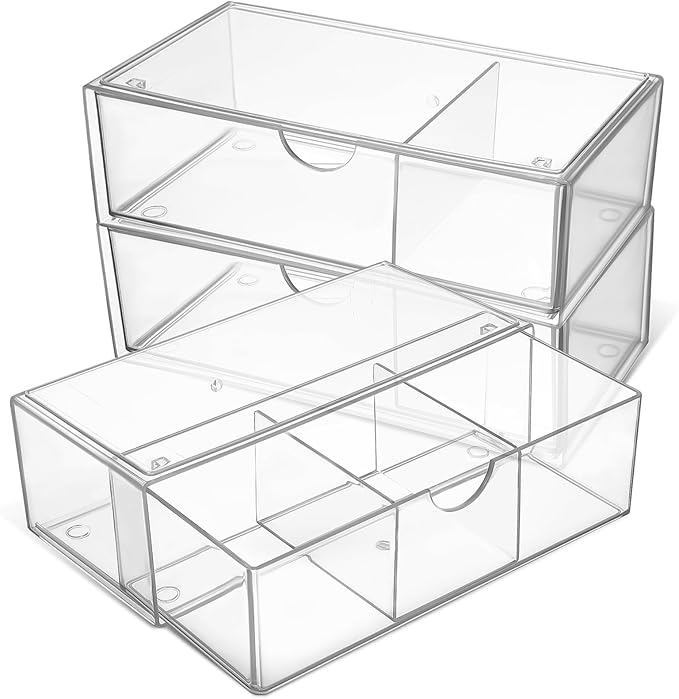 GLEAVI 3Pcs Transparent Makeup Organizer Box Stylish Lipstick Holder Cotton Swab Storage Divided Design with Lid for Easy Access Cleanliness for Bathroom Bedroom Use