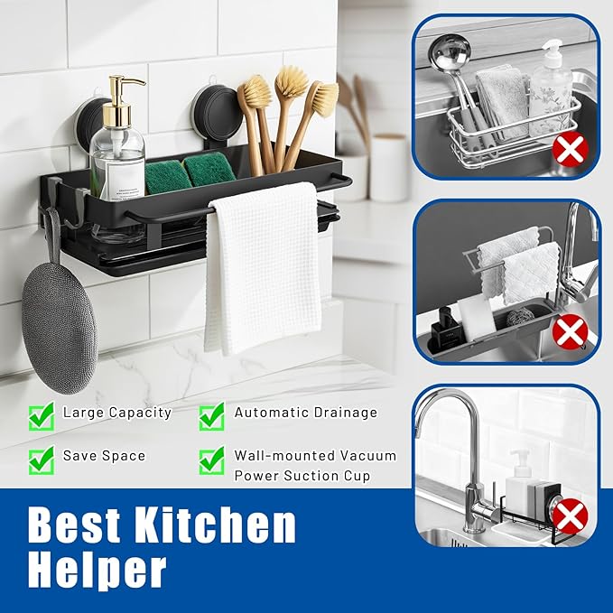 BZLMDXW Sponge Holder for Kitchen Sink, Sink Caddy Organizer with High Brush Holder 304 Rustproof Stainless, Kitchen Countertop Soap Dispenser Organizer, Decor and Accessories