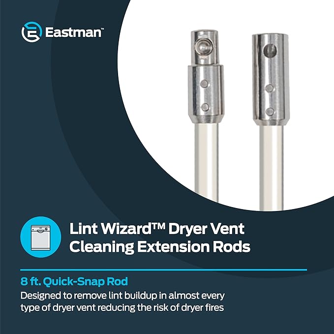 Eastman Lint Wizard Dryer Vent Cleaning Extension Rods, 8 Foot Flexible Quick-Snap Rods, 60767