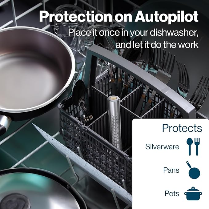 RUST-BE-GONE Rust Prevention for Silverware and Pans – Silver Polish for Silverware – German Patent – Chemical Free & Reusable – Rust Magnet Dishwasher Cleaner Tablets