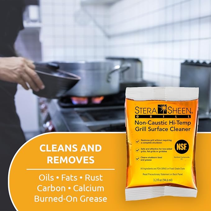 Stera-Sheen Griddle Cleaner - Food Safe, Non-Caustic Formula - Commercial Flat Top Grill & Griddle Cleaner - Remove Tough Grease & Grime - Rust Remover for Outdoor Grill - 40 Quick Packets, 3.2oz Each