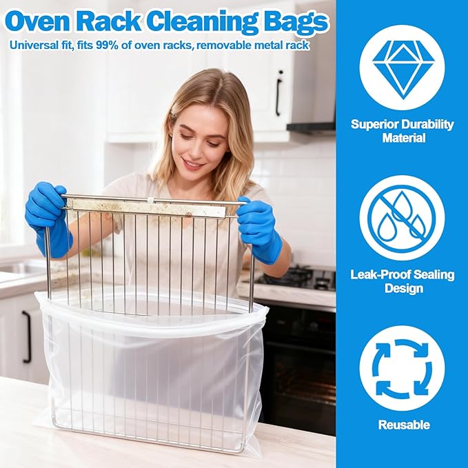 XANGNIER 16 Pack No Scrub Oven Rack Cleaning Bags,No Cleaner Included,Simple to Use,No Messy Hands Reusable Leakproof Soaking Cleaner Bags for Removable Metal Rack,BBQ Grills,Grill Grate