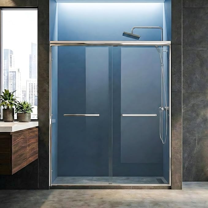 Shower Door 56-60" W x 72" H Semi-Frameless Double Sliding Bathroom Glass Shower Doors for Walk-in Shower with 1/4 inch Clear Tempered Glass, Chrome