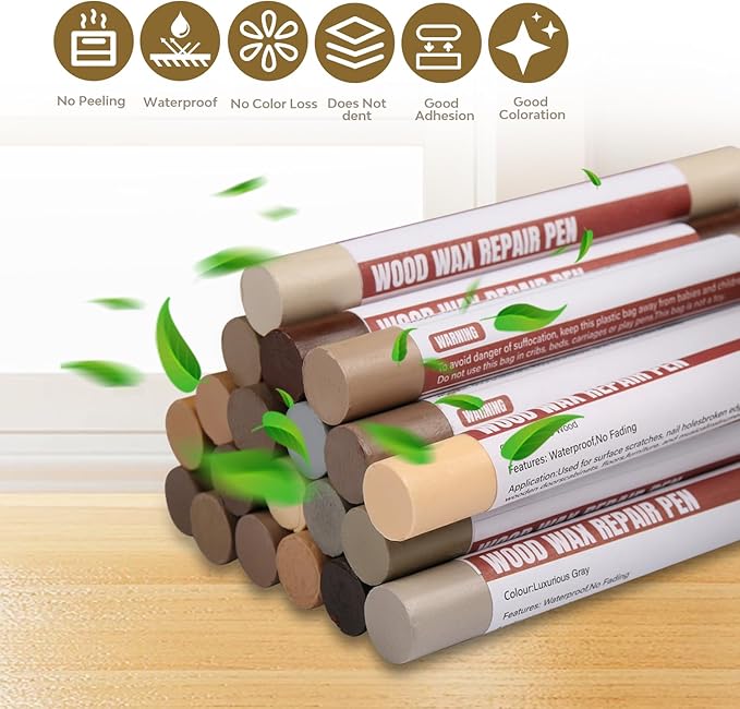 Wood Filler Sticks, 20 Colors Wood Repair Wax Crayons with Scraper, Wood Touch Up Markers for Repairing Scratches, Cracks, Holes in Cabinets, Floors, Tables and Doors[Technicolor Series]