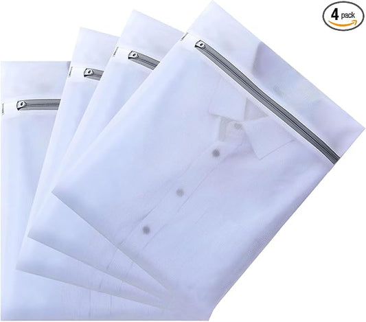 4 pack Mesh Laundry Bags,Mesh Wash Bags,Lingerie Bags for Washing Delicates,12 x 16 Inches lingerie bags for Laundry, Travel Storage Organize Bag for Cotton Clothes,Sheet, Shoes (WHITE)