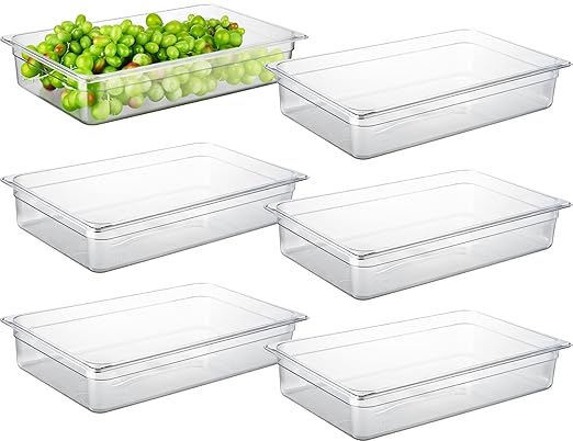 CURTA 6-Pack Full Size 4" Deep NSF Polycarbonate Food Pans | Dishwasher & Freezer Safe Clear Container for Prep Tables, Buffet, Salad Bar, Commercial & Home Kitchen