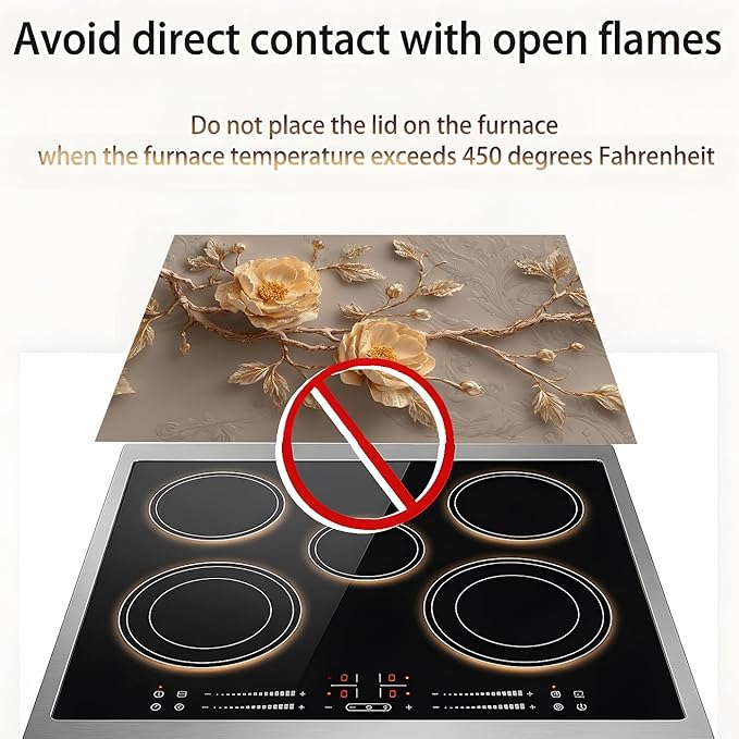 Stove Top Covers for Electric Stove, Oil-Resistant Stove Shield, Wipe-Clean Counter Protector, Multi-Purpose Appliance Pad, 28.3 x 20.5 Inches, Neutral Floral Decor（Peony flower2）