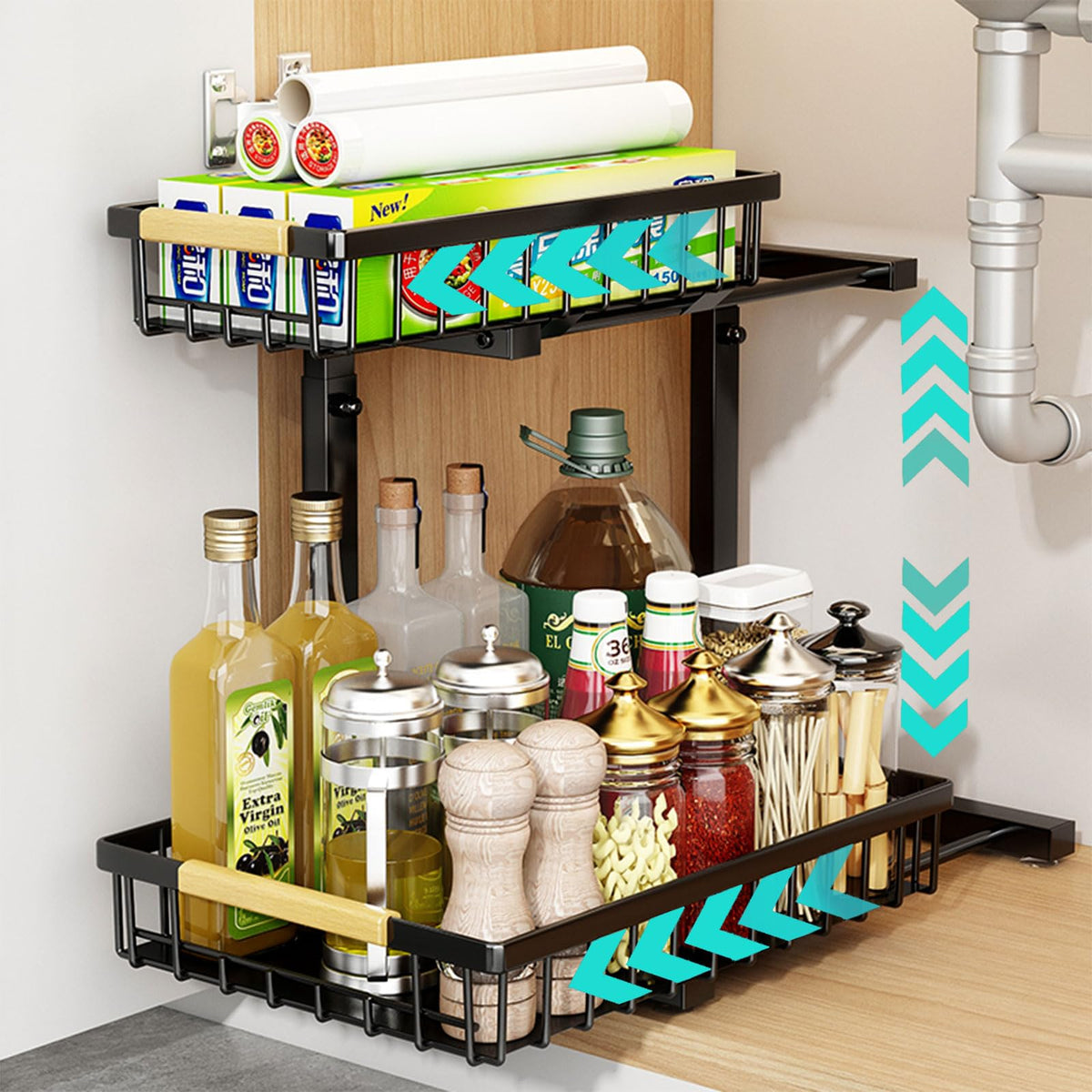 Pull Out Under Sink Organizer and Storage，2-Tier Height - Image 1