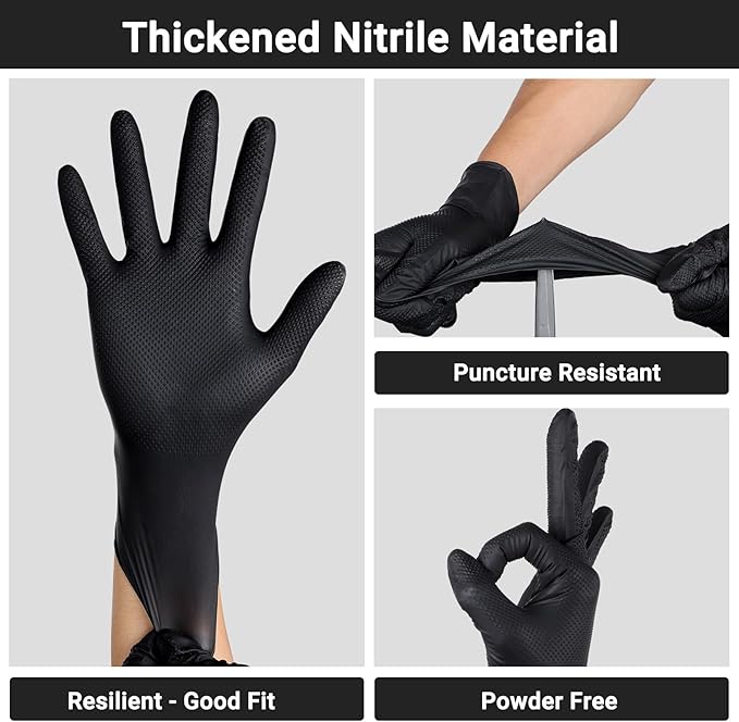 10 Mil Nitrile Gloves XL - 100 PCS Heavy Duty Mechanics Black Disposable Work Gloves for Cooking, Washing Dishes, Gardening, Cleaning, Painting, Chemical Resistant & Oil Resistant