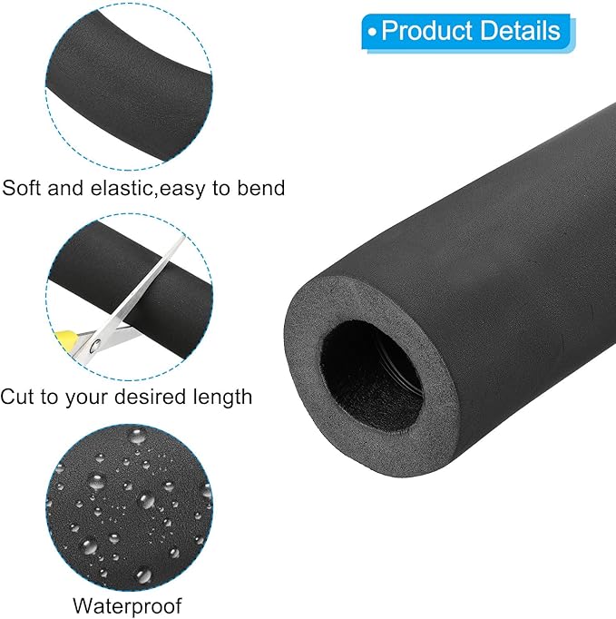 PATIKIL 74.8"L x 4-1/4"ID x 1.2"T Pipe Insulation Foam Tube, Water Pipe Insulation Tubing Heat Preservation for Plumbing Water AC Pipe Sprinkler Spigot, Black