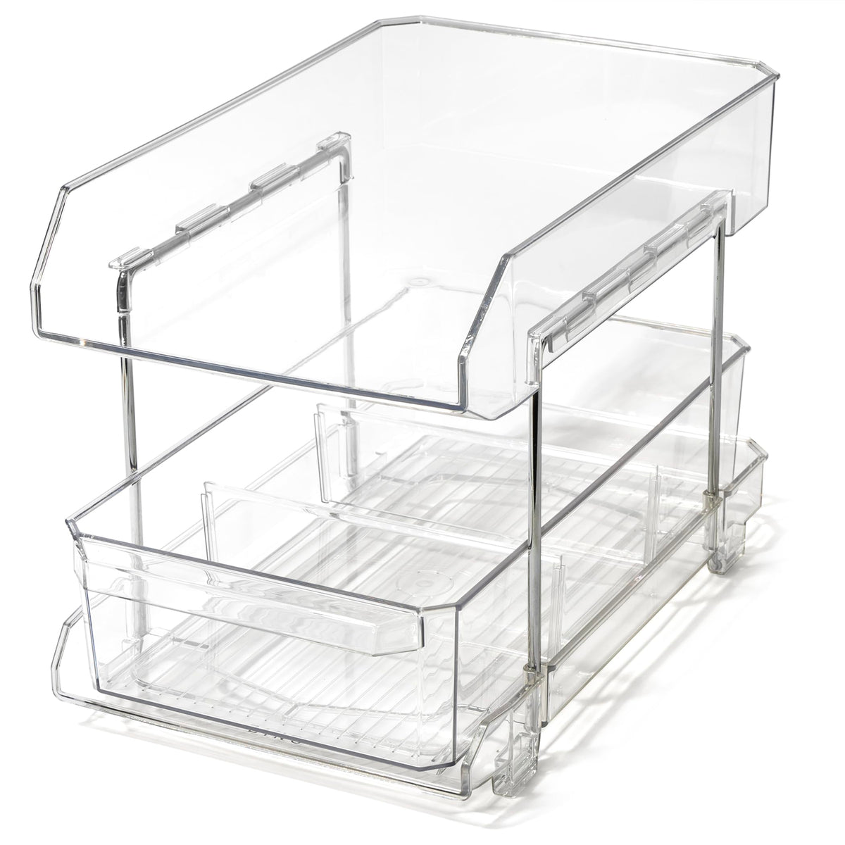 BINO 2 Tier Clear Storage Organizer with Dividers | Bottom Slide - Image 1