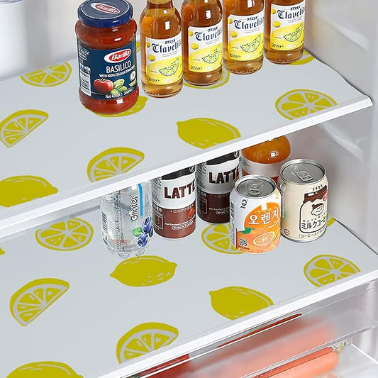 Lemon Print Shelf Liner for Kitchen Cabinets - Non-Adhesive Drawer Liner, Non-Slip Refrigerator Liner, Waterproof Fridge & Pantry Mat - Easy to Cut & Clean