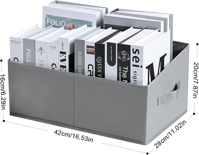 DIMJ Closet Storage Bins, 3 Pack Storage Baskets for Shelves, Foldable Closet Organizer with Handle, Linen Closet Organizers and Storage for Clothes, Toys, Towel, Books (Grey)