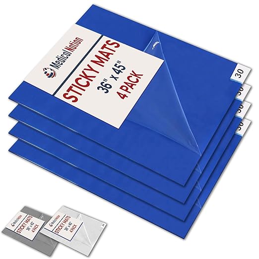Sticky Mat - 36" x 45" - 120 Blue Sheets (Pack of 4 Mats - 30 Sheets per Mat) for Clean Rooms, Construction, Medical Facilities, Laboratories, Hospitals and Pets - Tacky Adhesive Mats