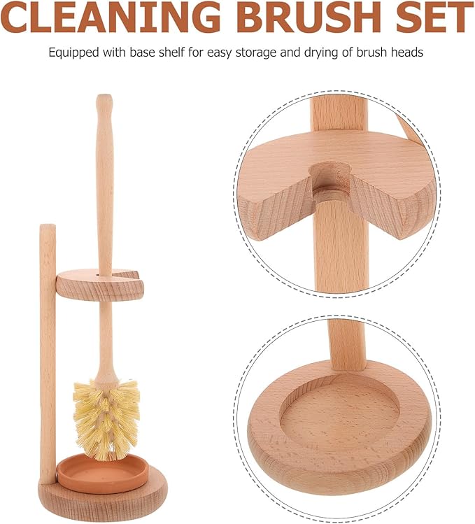 Toilet Bowl Brush Cleaner Set with Ceramic Beech Wood Holder Strong Bristles Toilet Scrubber for Bathroom Cleaning