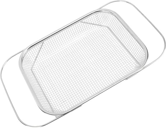 Over the Sink Colander, Expandable Baskets with Fine Mesh Strainer Handle Stainless Steel Rectangle Kitchen Colanders for Strain Drain Rinse Fruits Vegetables Pasta New Home Essentials (Silver)