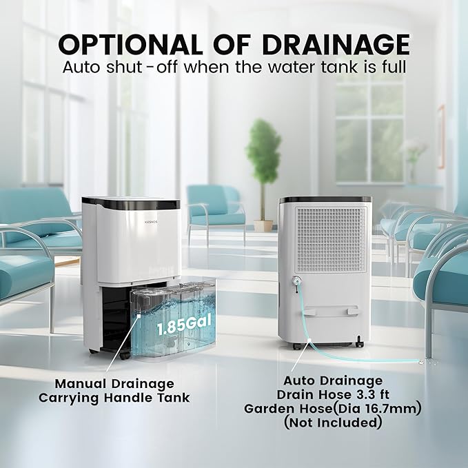Kesnos 150 Pints 2025 Energy Star Dehumidifier for Home, Basement with Drain Hose & Large Tank, Ideal for Spaces up to 7,500 Sq. Ft. - Portable Commercial Dehumidifier with Auto Defrost & Self-Drying