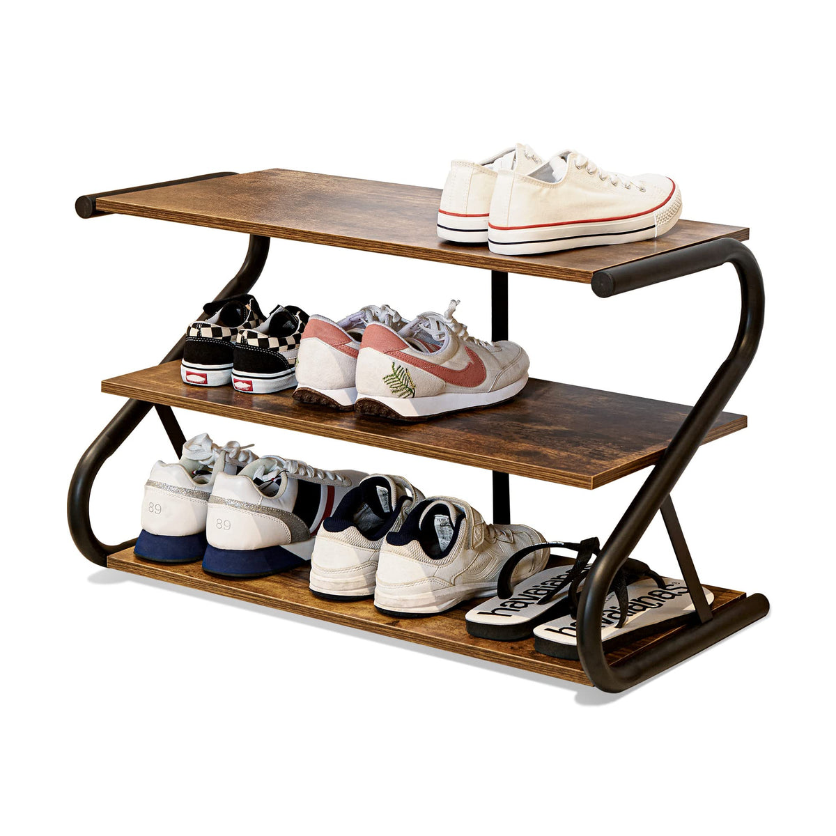 Wooden Shoe Rack for Entryway Closet, S-Shaped Shoe Storage Shelf - Image 1