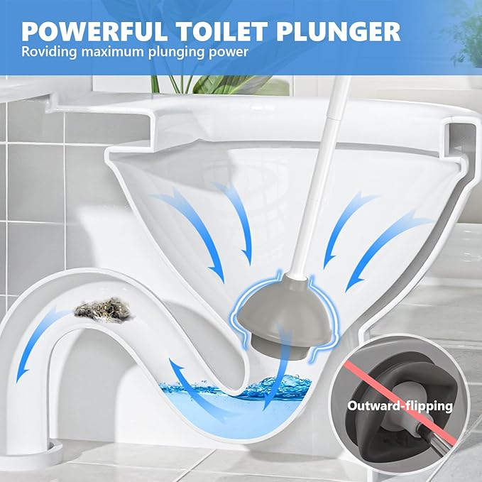 Toilet Brush and 2 Pack Toilet Plunger Combo, Plungers for Bathroom Heavy Duty for 5.7-inch Toilet Drain,Space Saving Toilet Bowl Brush Durable Bristles Toilet Scrubber for Bathroom Clean