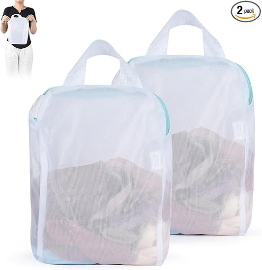 OTraki 2Pcs Small Laundry Bags 10x12 Inch Delicates Lingerie Bags Mesh Wash Bags Hanging Laundry Bag Sock Bra Underwear Storage Laundry Room Organization,Don't Drying, Melting 140-176℉,White