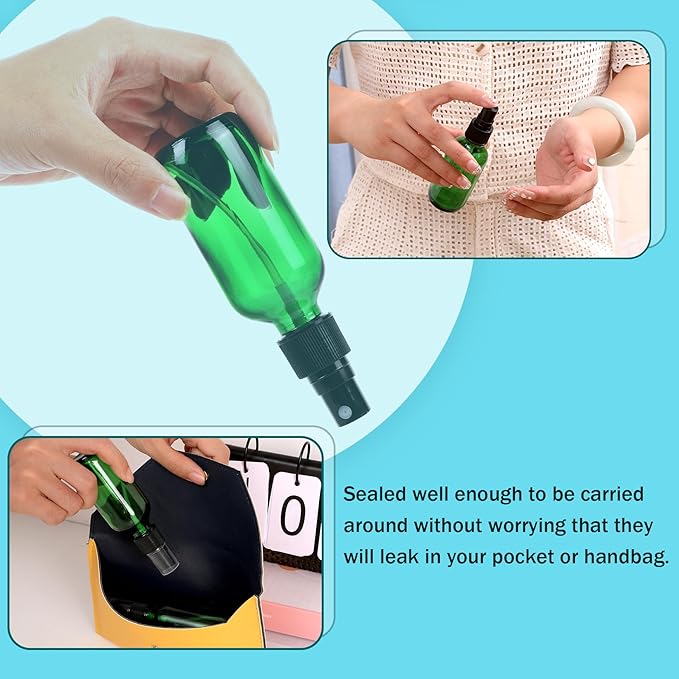 Green Glass Small Spray Bottle 2 oz 48 Packs,Fine Mist Sprayer Small Clear Bottles,Refillable Containers mini spray bottles for Cleaning Solutions and Skin Care (Green 48pcs)