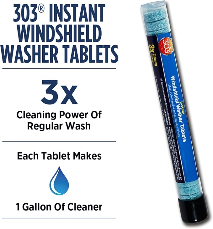 303 (230395) Products Automotive Instant Windshield Washer - 3x Cleaning Power - Super Concentrated Tablets - Just Add Water, 25 Tablet