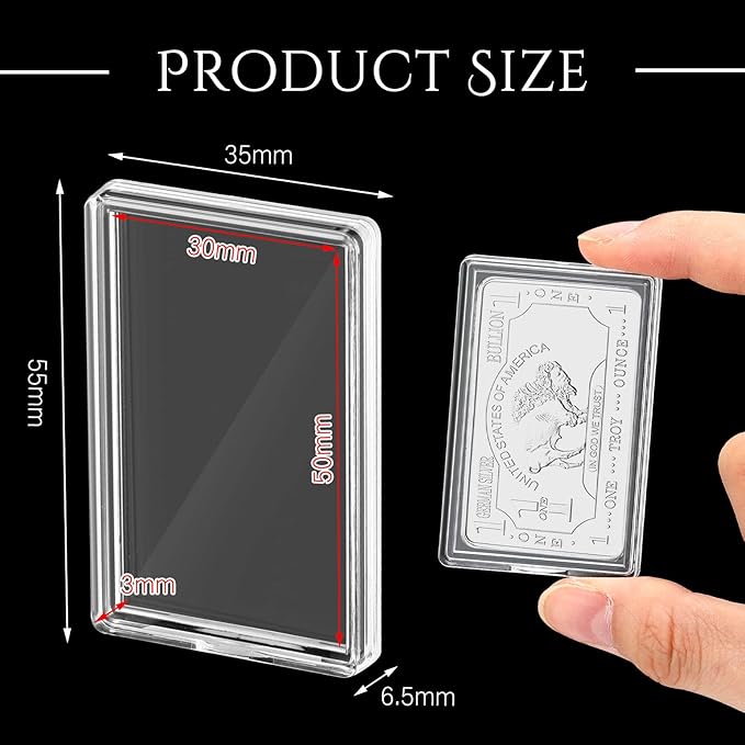 Batiyeer 25 Pcs 1 oz Silver Bar Case Holder Clear Acrylic Bar Capsule Storage Container for 1 Ounce Holder with Plastic Storage Box for Collectors Investors