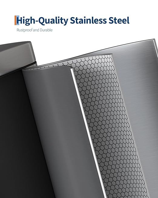 Stainless Steel Bathroom Trash Can with Lid, Slim Waterproof Garbage Can, Small Step-on Metal Trash Bin with Soft Close Lid, Inner Bucket & Rear Handle for Bathroom, Bedroom, Kitchen