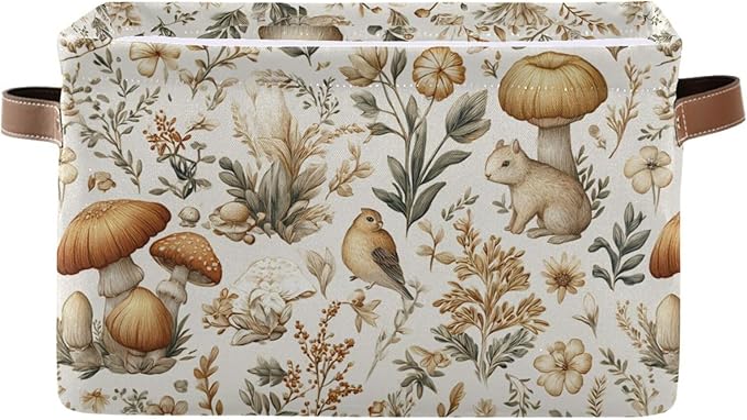 Mushrooms Berries Rectangle Storage Basket Collapsible Storage Bin for Nursery Books Waterproof Baskets for Closet Shelves Bedroom Decor