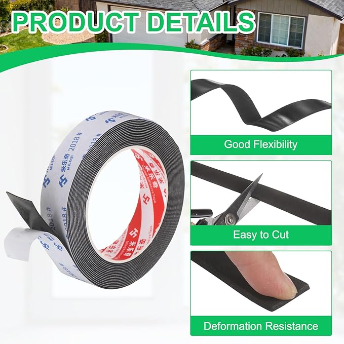 PATIKIL 3Roll Sponge Rubber Foam Tape, 63/64" W x 1/32" t x 16.4ft l Self-Adhesive Foam Insulation Tape Weather Stripping for Window Door Soundproofing Weatherstrip AC Seal Strip, Black