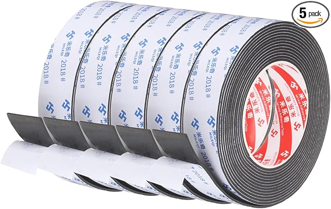 PATIKIL 5Roll Sponge Rubber Foam Tape, 1 3/16" W x 1/32" t x 16.4ft l Self-Adhesive Foam Insulation Tape Weather Stripping for Window Door Soundproofing Weatherstrip AC Seal Strip, Black