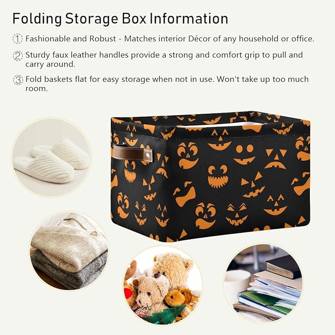 Halloween Basket Cute Halloween Baskets with Handles Collapsible Organizer Box Shelf Storage Baskets for Holiday Home Decor 1PC