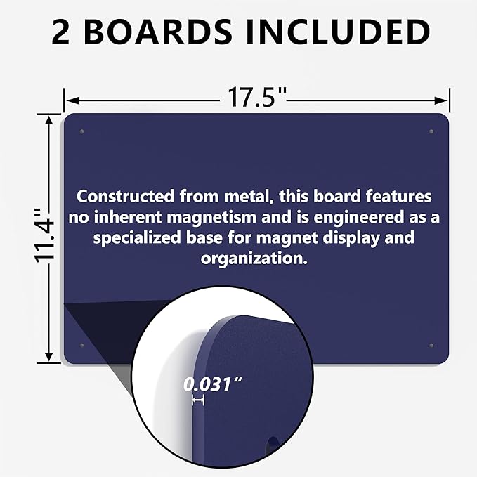2 Pack Magnetic Board for Wall, 17.5" x 11.4" Magnet Bulletin Memo Board, Metal Sheets to Display Magnetic Letter Number Souvenir, Notes, Poetry, Photos, Blue