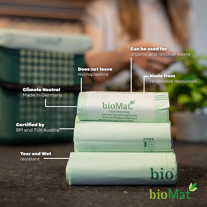bioMat 35 Gallon Compostable Trash Bags, 30 Count, Biodegradable Kitchen Food Scrap Waste Bags, BPI ASTM D6400 and CMA Certified, Tall Kitchen Compost bags for Food Waste