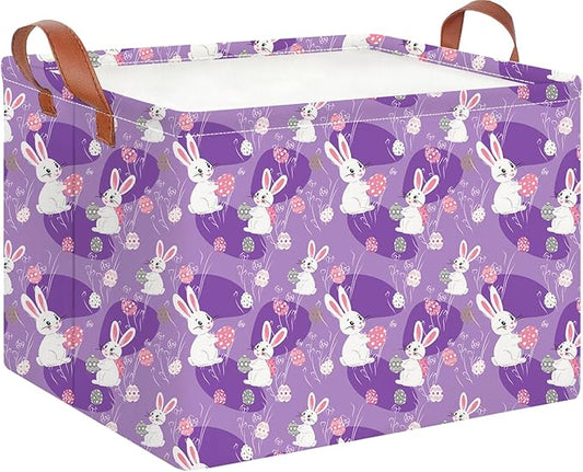 CLOCOR Rectangular Storage Basket Empty,Gift Basket,Waterproof Storage Bin with Handles,Room Decor(Purple Easter)