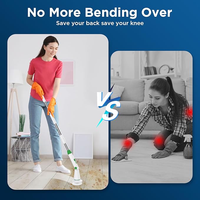 Electric Spin Scrubber, 2024 New Bathroom Cleaner, Power Shower Cleaning Brush with Extendable Handle & 4 Brush Heads, Shower Scrubber for Bathtub Tile Grout Kitchen Window and Floor