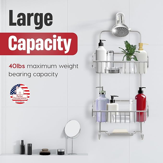 Better Houseware Aluminum Shower Caddy (Silver) + Soap Holder/Saver Set
