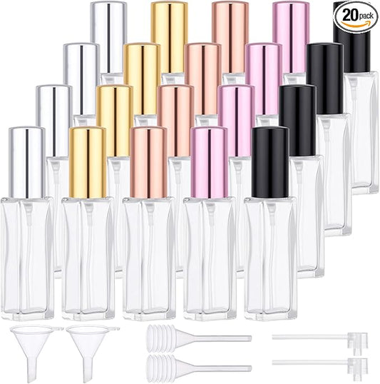 Segbeauty 20pcs 0.34oz Atomizer Sprayer for Perfume Glass Spray Bottles, Bulk Glass Refillable Travel Atomizer, 10ml Travel Cologne Sprayer with Perfume Transfer Tool, Sample Cologne Spray Bottle